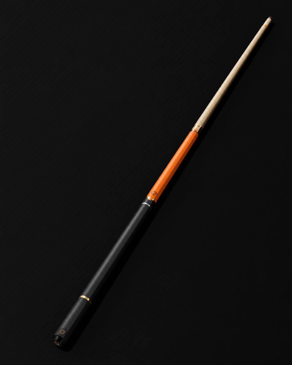 Calitoy C7 Series orange, black, and natural wood prototype cue